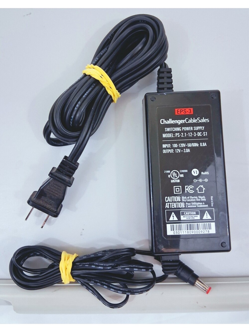 ChallengerCableSales PS-2.1-12-3-DC-S1 EPS-3 AC/DC Adapter In 120 Out 12VDC 3 A